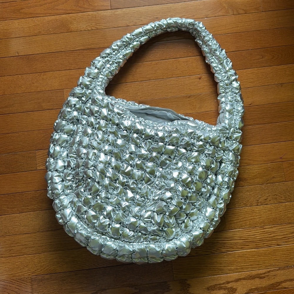 COS OVERSIZED QUILTED SILVER BAG